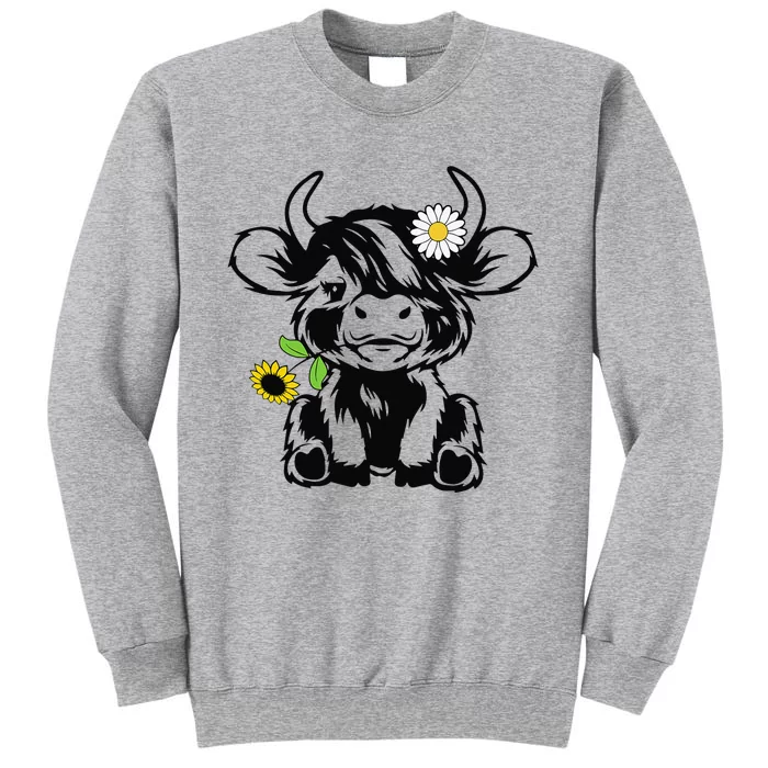 cute highland cow sunflower Tall Sweatshirt