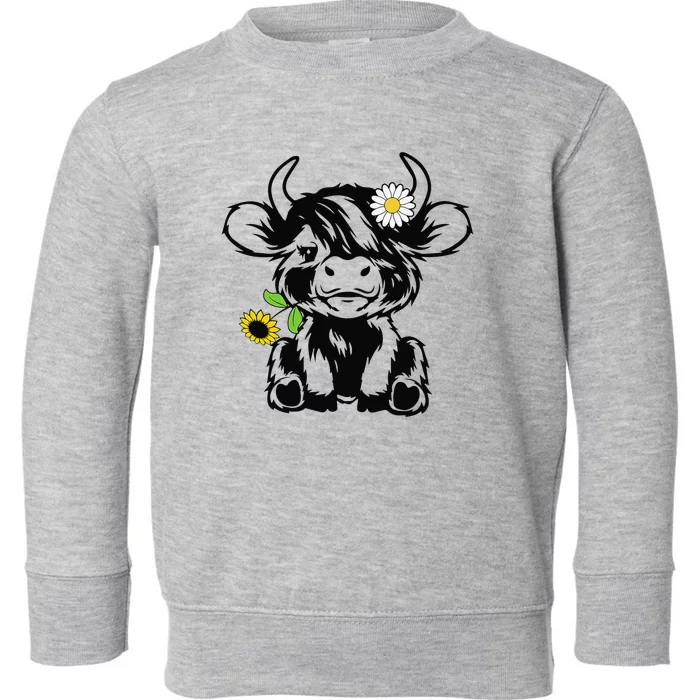 cute highland cow sunflower Toddler Sweatshirt