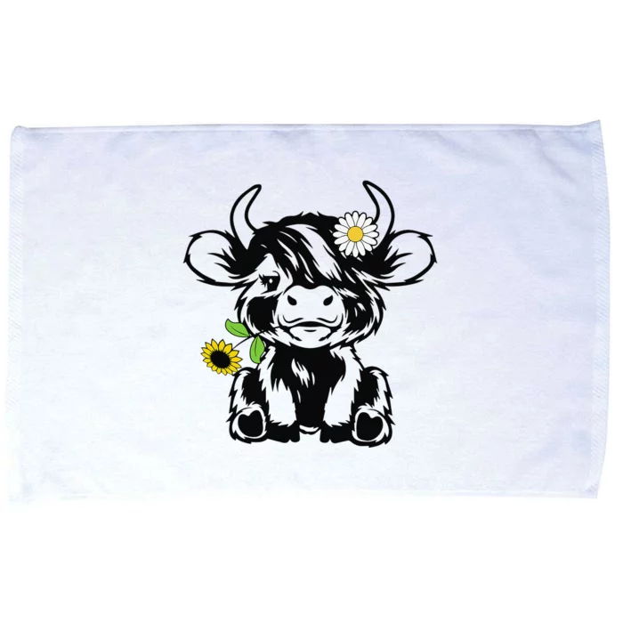 cute highland cow sunflower Microfiber Hand Towel