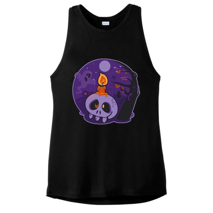 Cute Halloween Candle Skull Ladies Tri-Blend Wicking Tank