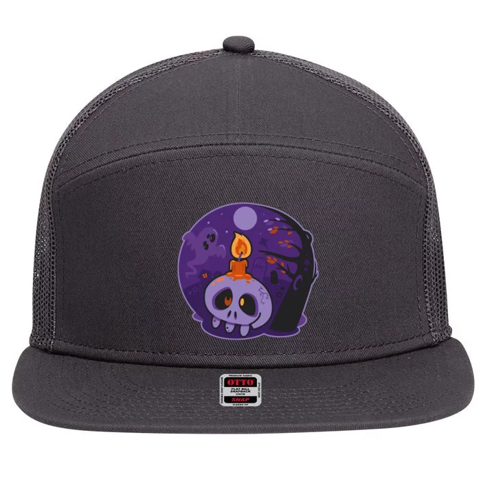 Cute Halloween Candle Skull 7 Panel Mesh Trucker Snapback Hat