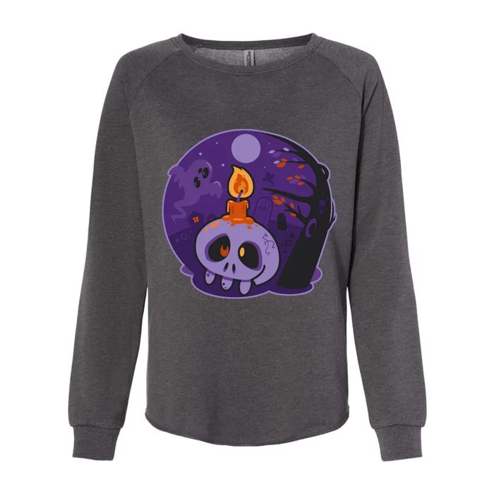 Cute Halloween Candle Skull Womens California Wash Sweatshirt