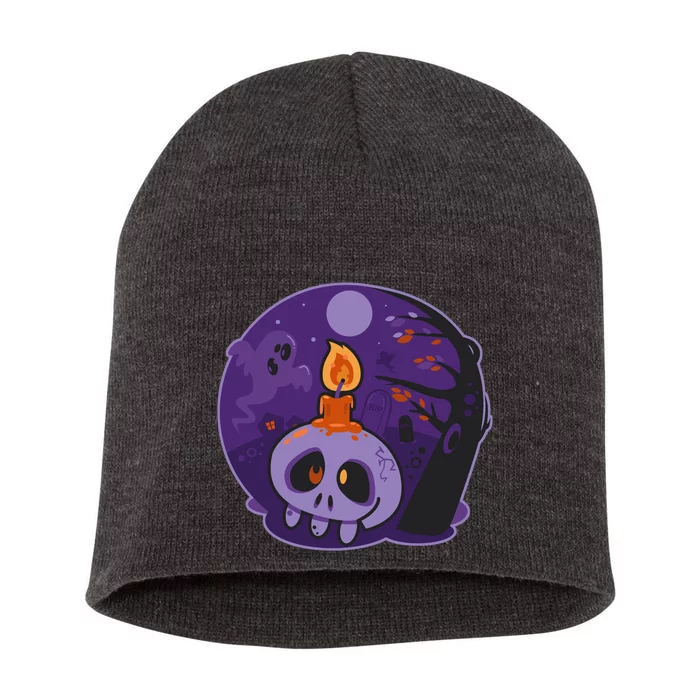 Cute Halloween Candle Skull Short Acrylic Beanie