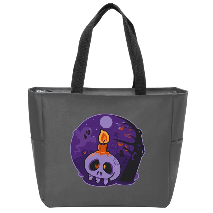 Cute Halloween Candle Skull Zip Tote Bag