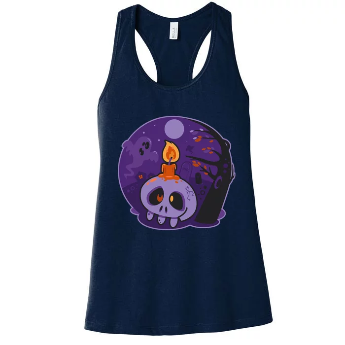 Cute Halloween Candle Skull Women's Racerback Tank