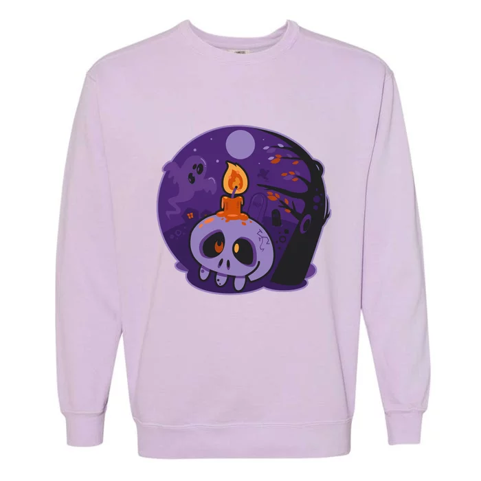 Cute Halloween Candle Skull Garment-Dyed Sweatshirt