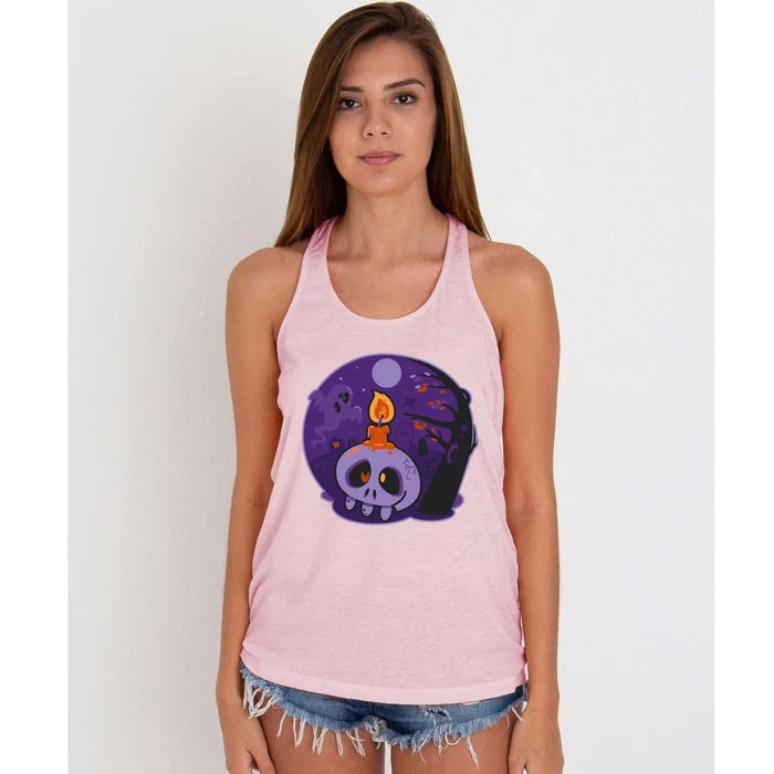 Cute Halloween Candle Skull Women's Knotted Racerback Tank