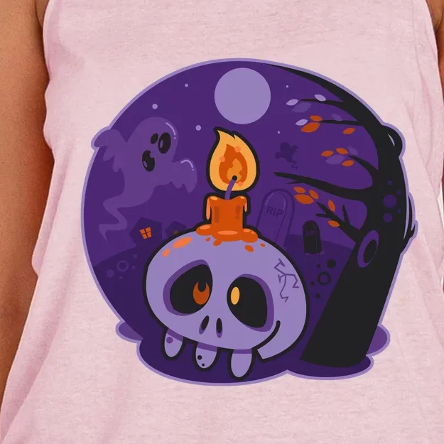 Cute Halloween Candle Skull Women's Knotted Racerback Tank