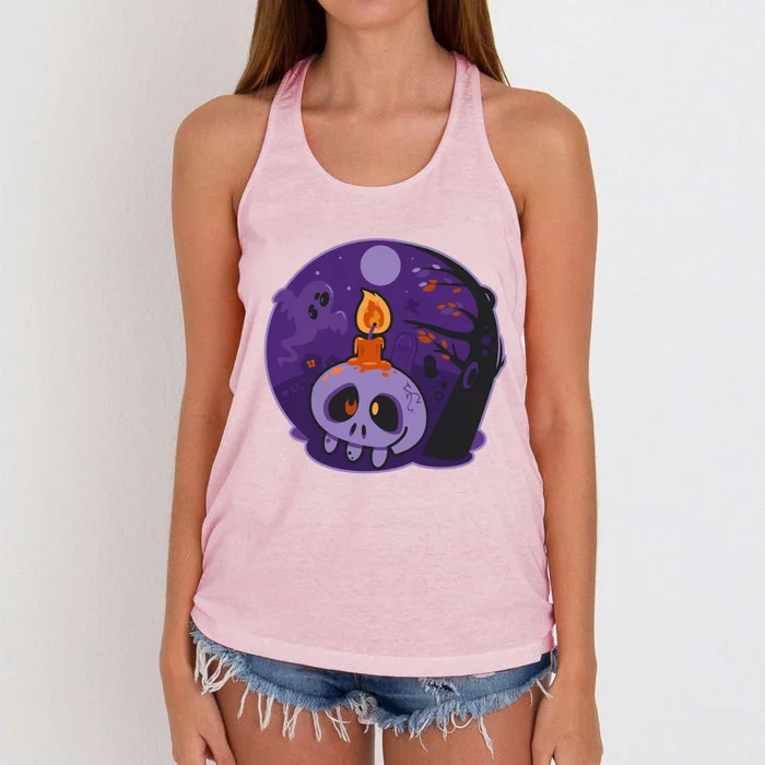 Cute Halloween Candle Skull Women's Knotted Racerback Tank