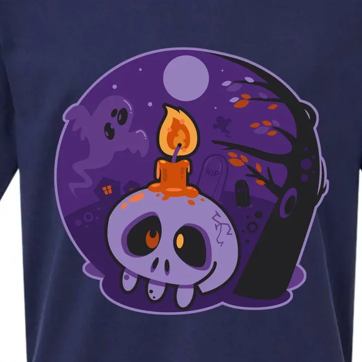 Cute Halloween Candle Skull Sueded Cloud Jersey T-Shirt