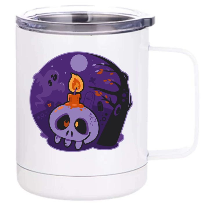 Cute Halloween Candle Skull Front & Back 12oz Stainless Steel Tumbler Cup