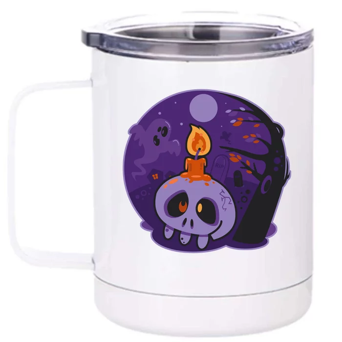 Cute Halloween Candle Skull Front & Back 12oz Stainless Steel Tumbler Cup