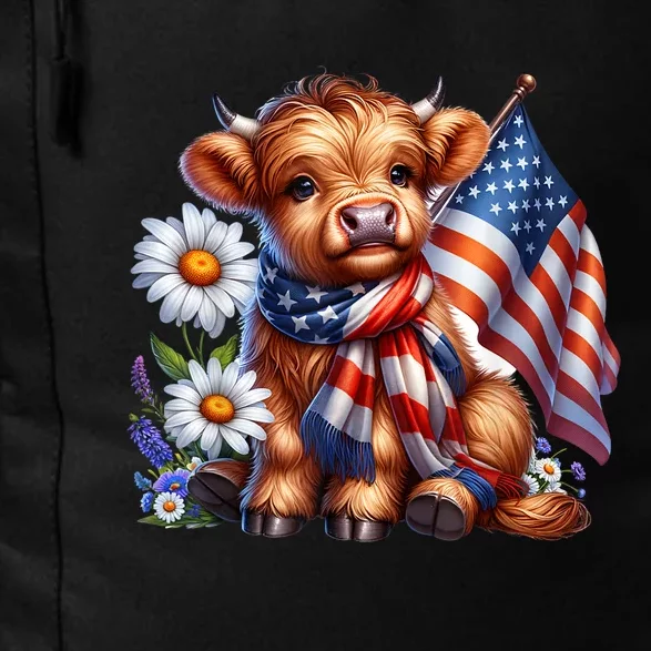 Cute Highland Cow Florals 4th Of July Usa Flag Patriotic Cow Gift Daily Commute Backpack