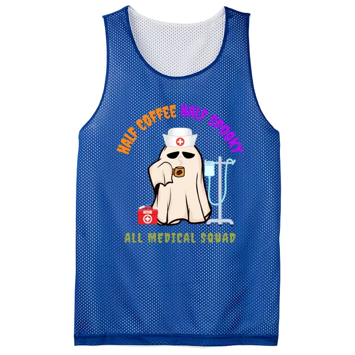 Cute Half Coffee Half Spooky All Medical Squad Halloween Cool Gift Mesh Reversible Basketball Jersey Tank