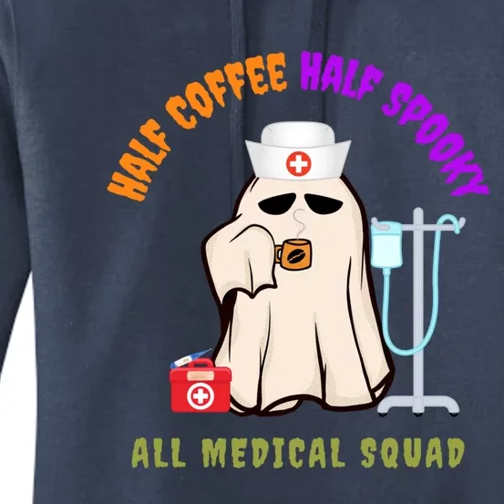 Cute Half Coffee Half Spooky All Medical Squad Halloween Cool Gift Women's Pullover Hoodie