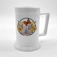 Country Highland Cow & Wild Sunflowers & Butterflies  Beer Stein