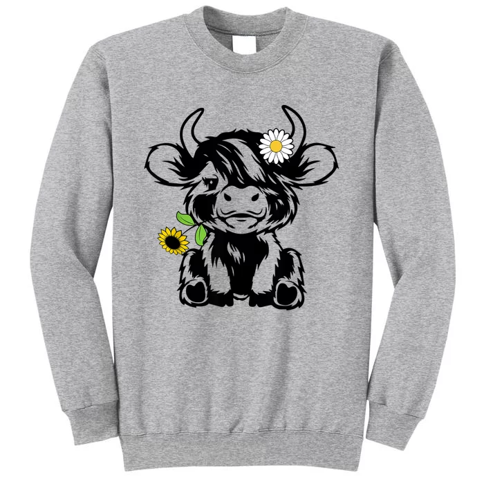 Cute Highland Cow Sunflower Tall Sweatshirt