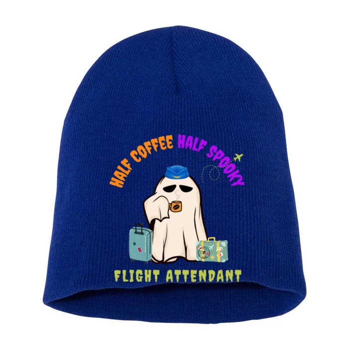 Cute Half Coffee Half Spooky Flight Attendant Halloween Fun Gift Short Acrylic Beanie