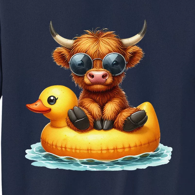 Cute Highland Cow Duck Pool Float Summer Vibes Swimming Tall Sweatshirt