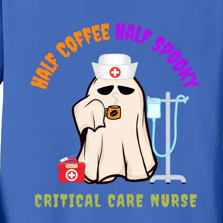 Cute Half Coffee Half Spooky Halloween Critical Care Nurse Gift Kids Long Sleeve Shirt