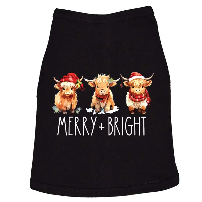 Cute Highland Cow Christmas Merry Bright Cow Xmas Farmer Doggie Tank