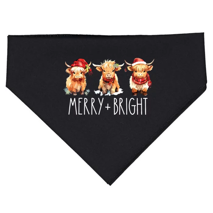 Cute Highland Cow Christmas Merry Bright Cow Xmas Farmer USA-Made Doggie Bandana