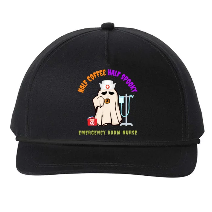 Cute Half Coffee Half Spooky Halloween Emergency Room Nurse Gift Snapback Five-Panel Rope Hat