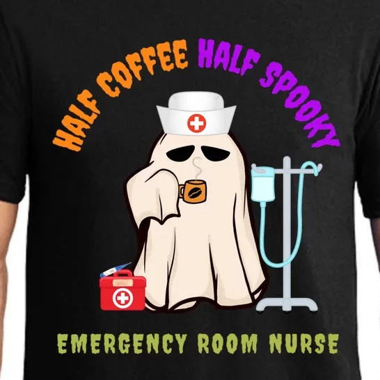 Cute Half Coffee Half Spooky Halloween Emergency Room Nurse Gift Pajama Set