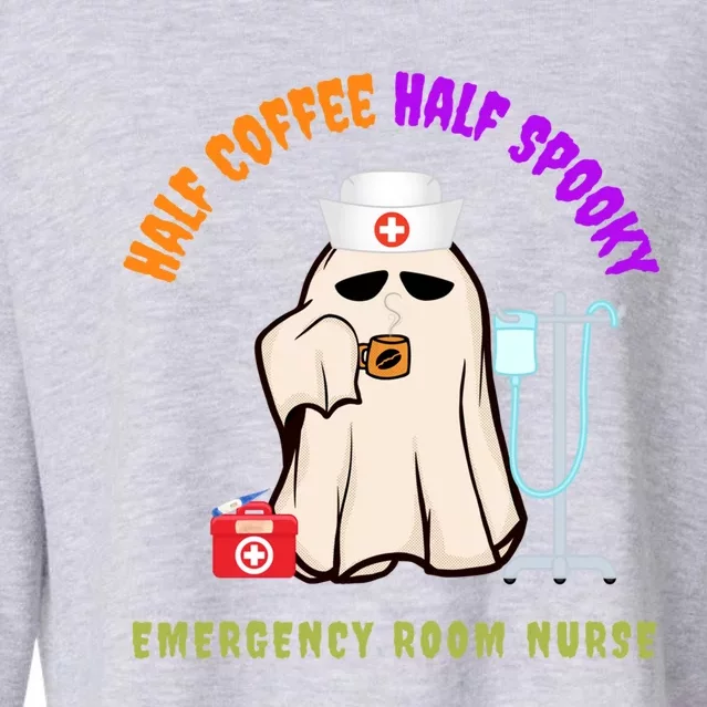 Cute Half Coffee Half Spooky Halloween Emergency Room Nurse Gift Cropped Pullover Crew