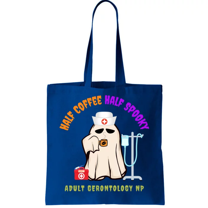 Cute Half Coffee Half Spooky Halloween Gerontologist Nurse Gift Tote Bag