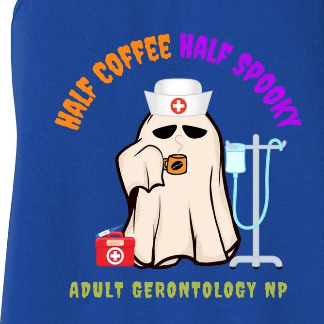 Cute Half Coffee Half Spooky Halloween Gerontologist Nurse Gift Women's Racerback Tank