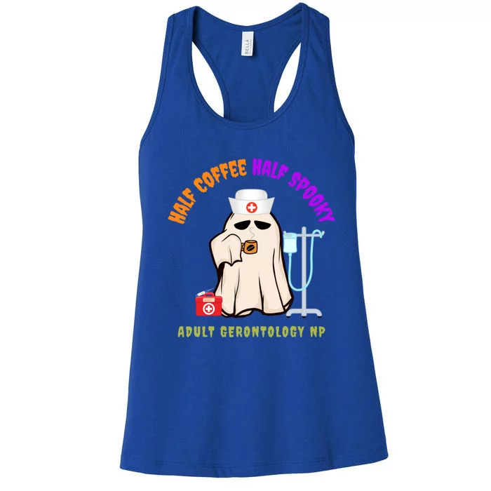 Cute Half Coffee Half Spooky Halloween Gerontologist Nurse Gift Women's Racerback Tank