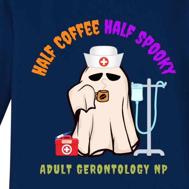 Cute Half Coffee Half Spooky Halloween Gerontologist Nurse Gift Baby Long Sleeve Bodysuit