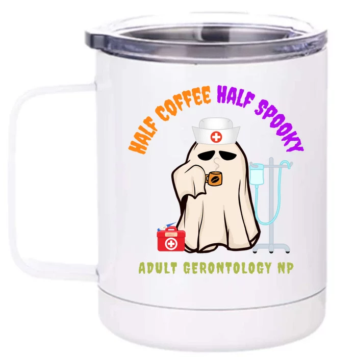 Cute Half Coffee Half Spooky Halloween Gerontologist Nurse Gift Front & Back 12oz Stainless Steel Tumbler Cup