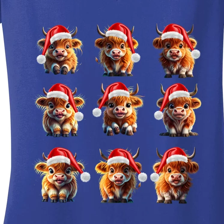 Cute Highland Cows Christmas Hairy Cows Or Cute Gift Women's V-Neck T-Shirt