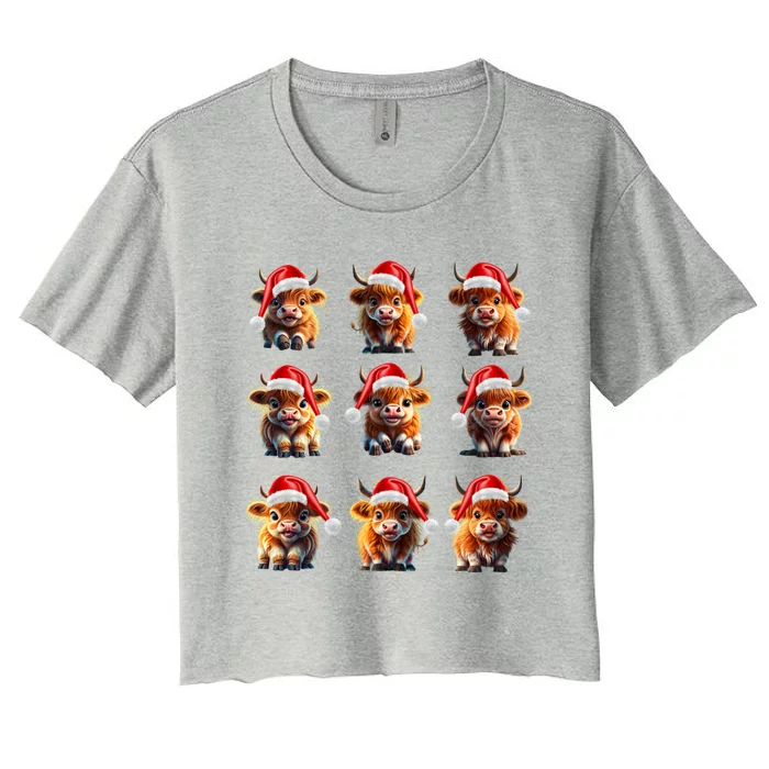 Cute Highland Cows Christmas Hairy Cows Or Funny Gift Women's Crop Top Tee