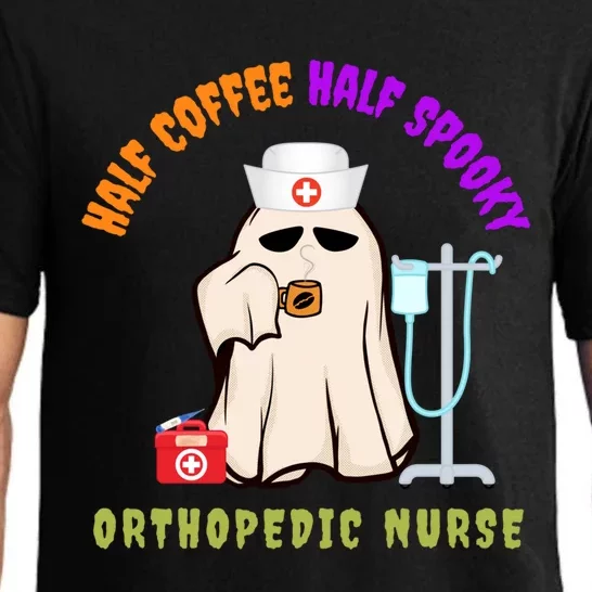 Cute Half Coffee Half Spooky Halloween Orthopedic Nurse Fun Cute Gift Pajama Set