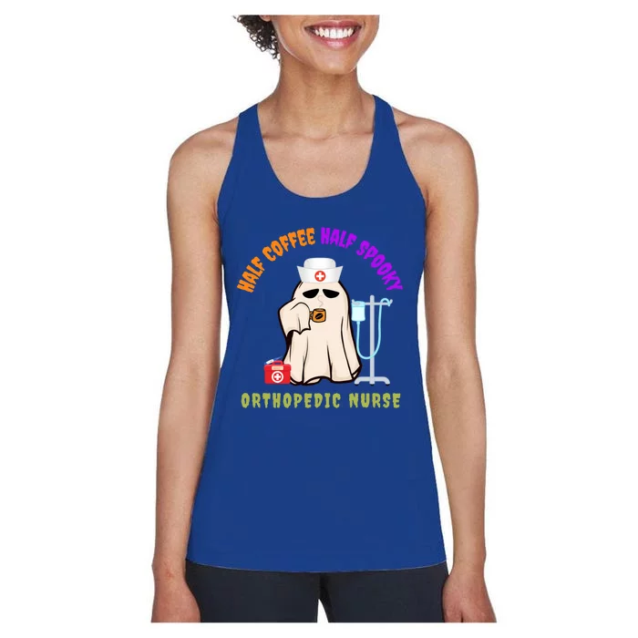 Cute Half Coffee Half Spooky Halloween Orthopedic Nurse Fun Cute Gift Women's Racerback Tank