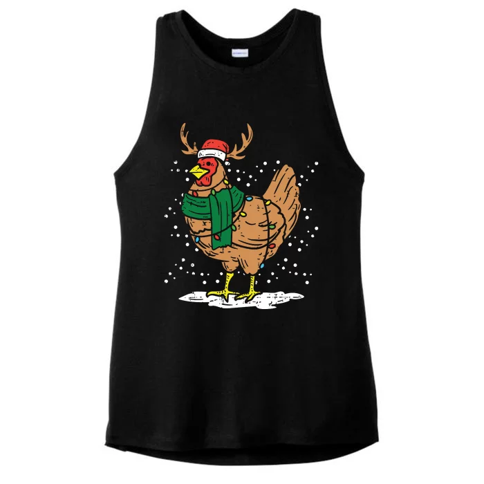 Christmas Hen Chicken Santa Hat Farmer Xmas Farm Ladies Tri-Blend Wicking Tank