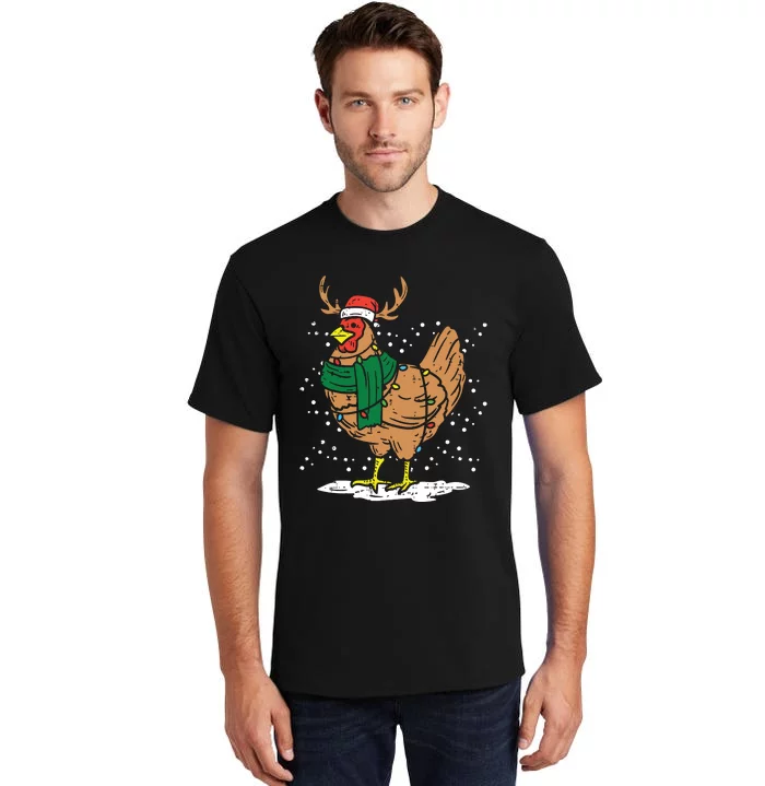 Christmas Hen Chicken Santa Hat Farmer Xmas Farm Tall T-Shirt