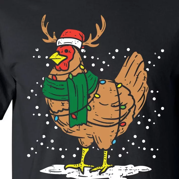 Christmas Hen Chicken Santa Hat Farmer Xmas Farm Tall T-Shirt