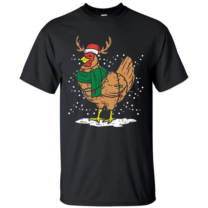 Christmas Hen Chicken Santa Hat Farmer Xmas Farm Tall T-Shirt