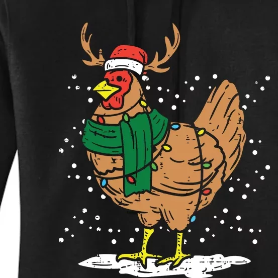 Christmas Hen Chicken Santa Hat Farmer Xmas Farm Women's Pullover Hoodie