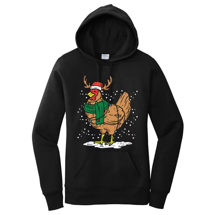 Christmas Hen Chicken Santa Hat Farmer Xmas Farm Women's Pullover Hoodie