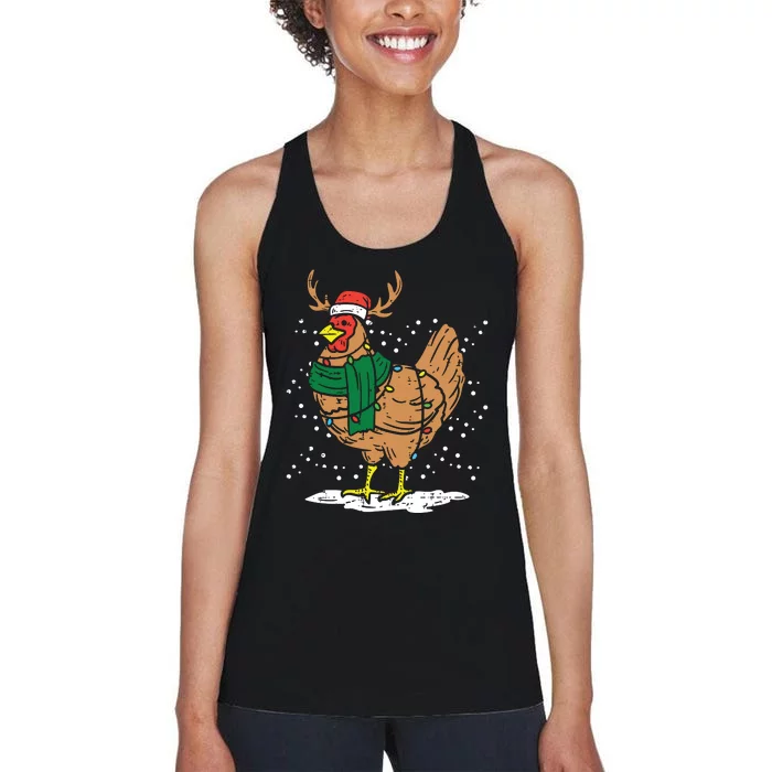 Christmas Hen Chicken Santa Hat Farmer Xmas Farm Women's Racerback Tank