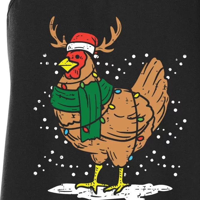 Christmas Hen Chicken Santa Hat Farmer Xmas Farm Women's Racerback Tank