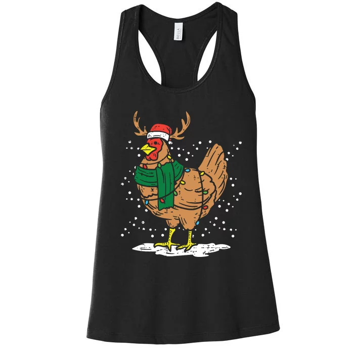 Christmas Hen Chicken Santa Hat Farmer Xmas Farm Women's Racerback Tank