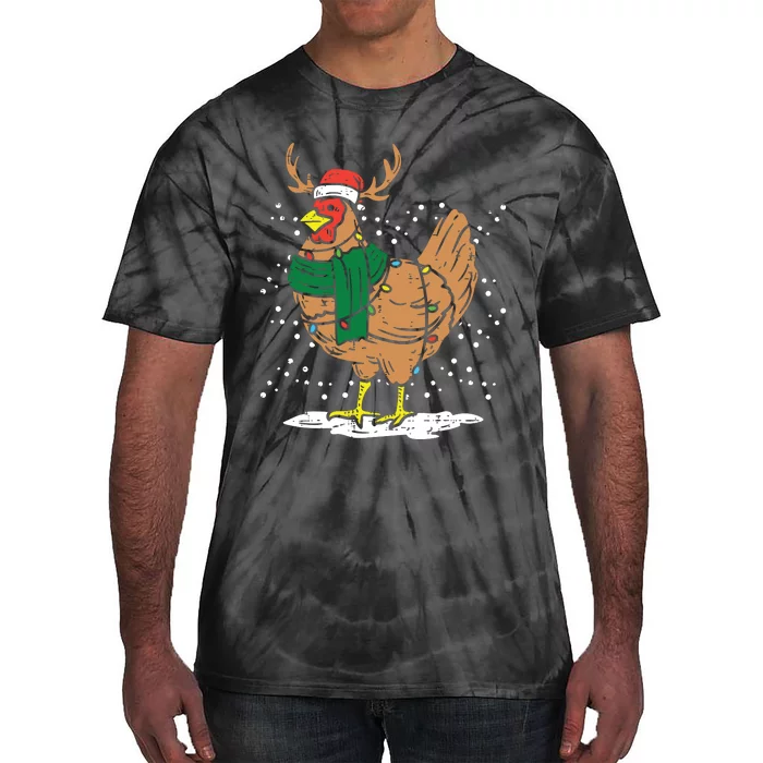 Christmas Hen Chicken Santa Hat Farmer Xmas Farm Tie-Dye T-Shirt