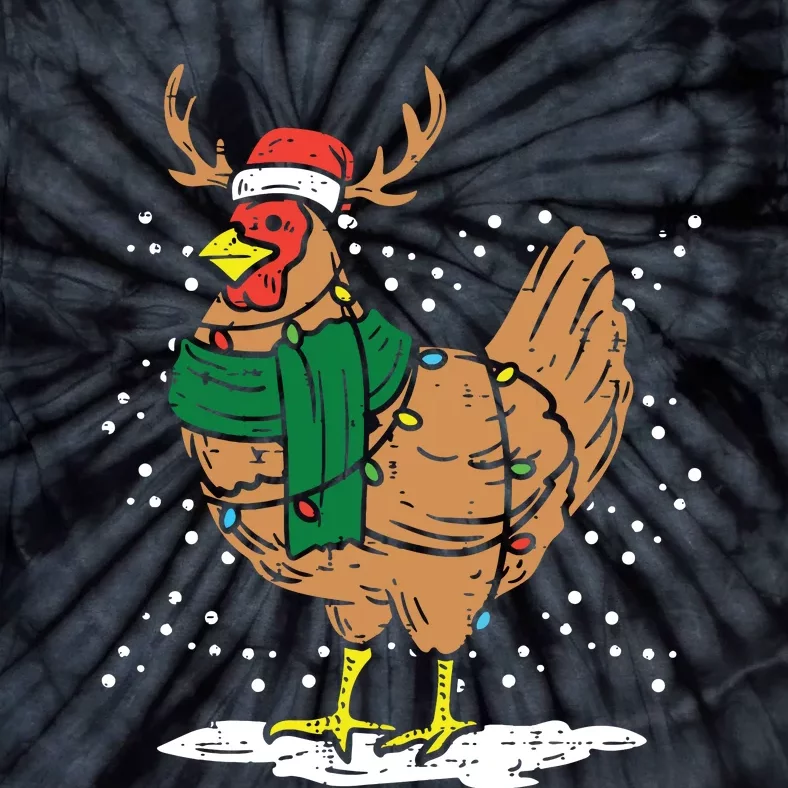 Christmas Hen Chicken Santa Hat Farmer Xmas Farm Tie-Dye T-Shirt