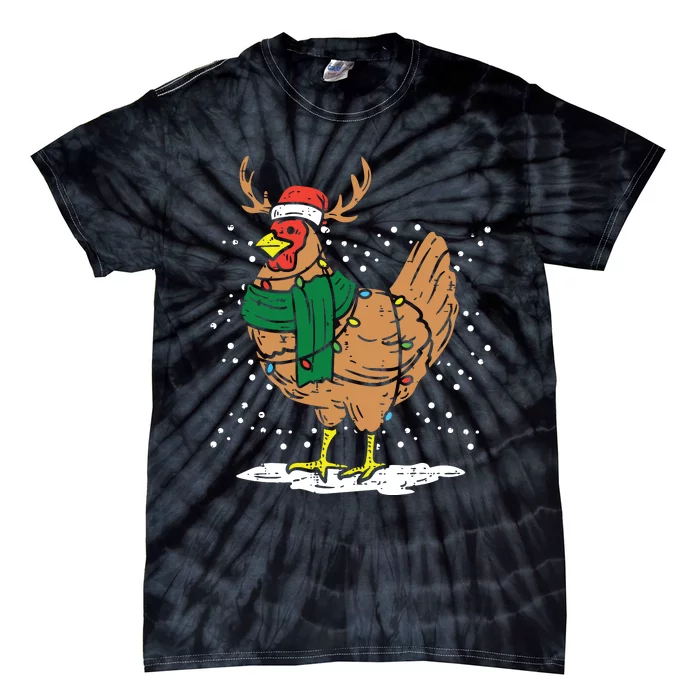 Christmas Hen Chicken Santa Hat Farmer Xmas Farm Tie-Dye T-Shirt